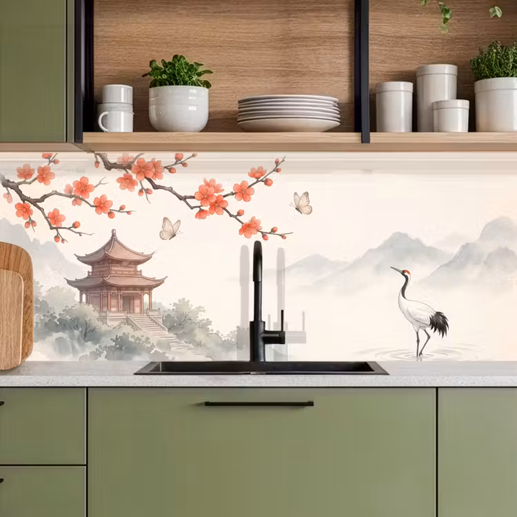 Kraanvogel - Azië - Klassiek keuken achterwand 2 middel -sfeer3