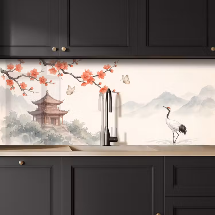 Kraanvogel - Azië - Klassiek keuken achterwand 2 middel -sfeer1