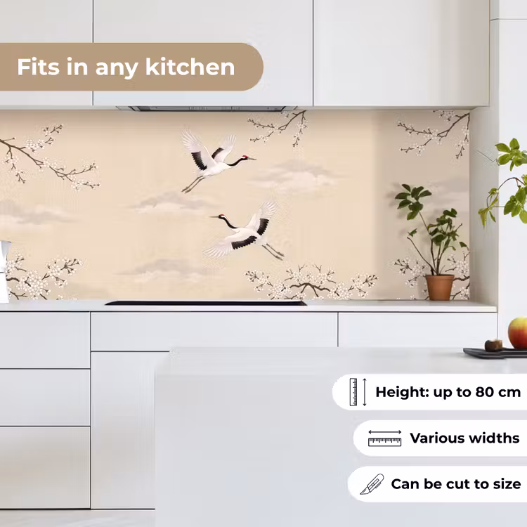 Kraanvogels - Bloesem - Beige keuken achterwand 2 middel -sfeer4_UK