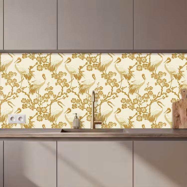 Kraanvogels - Kersenbloesem - Goud keuken achterwand 2 middel 871 zz_3dshopping