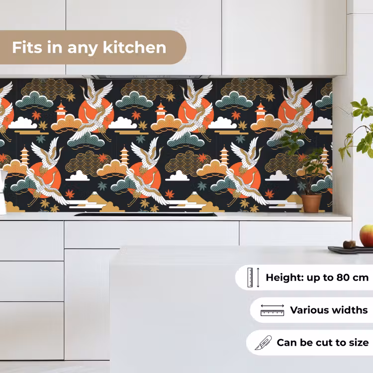 Kraanvogel - Wolken - Japan - Patroon keuken achterwand 2 middel 871 -sfeer4_UK