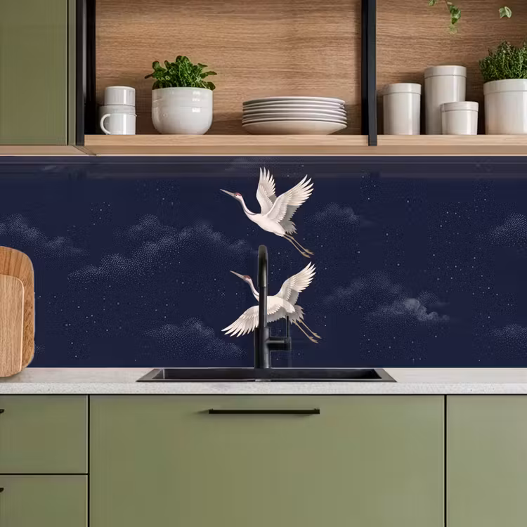 Kraanvogels - Nachthemel - Blauw keuken achterwand 2 middel -sfeer3
