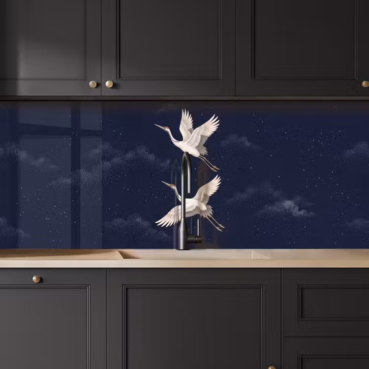 Kraanvogels - Nachthemel - Blauw keuken achterwand 2 middel -sfeer1