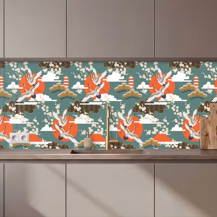 Kraanvogel - Sakura - Zon - Patronen keuken achterwand 2 middel 871 zz_3dshopping
