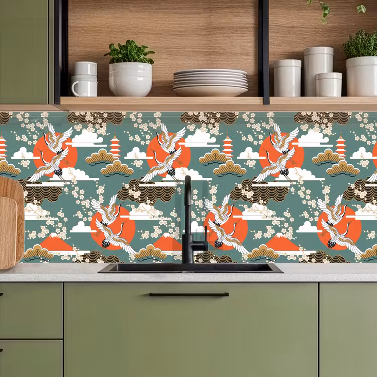 Kraanvogel - Sakura - Zon - Patronen keuken achterwand 2 middel 871 -sfeer3
