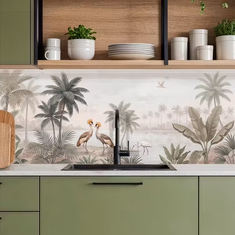 Kraanvogels - Palmbomen - Tropisch keuken achterwand 2 middel -sfeer3