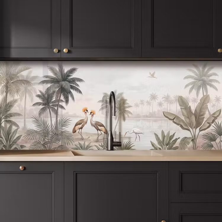 Kraanvogels - Palmbomen - Tropisch keuken achterwand 2 middel -sfeer1