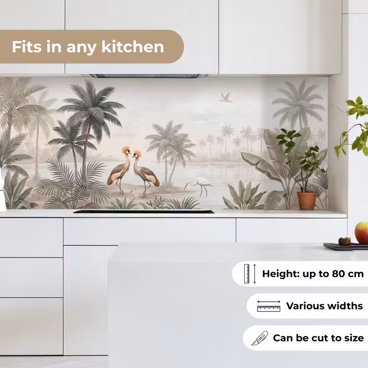 Kraanvogels - Palmbomen - Tropisch keuken achterwand 2 middel -sfeer4_UK