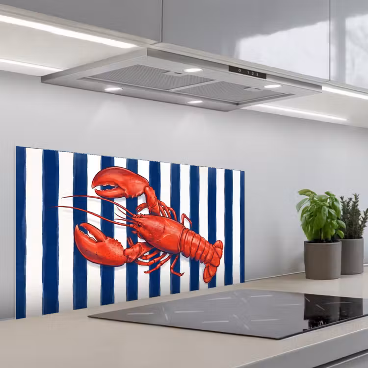 Schaaldier - Kreeft - Marine - Illustratie - Rood keuken achterwand spatscherm middel -3d_schuin