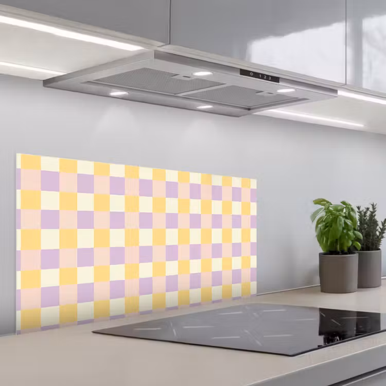 Blokjes - Lila - Geel keuken achterwand spatscherm middel 899 -3d_schuin