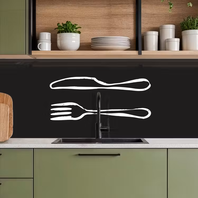 Bestek - Liggend - Zwart - Wit keuken achterwand 2 middel -sfeer3