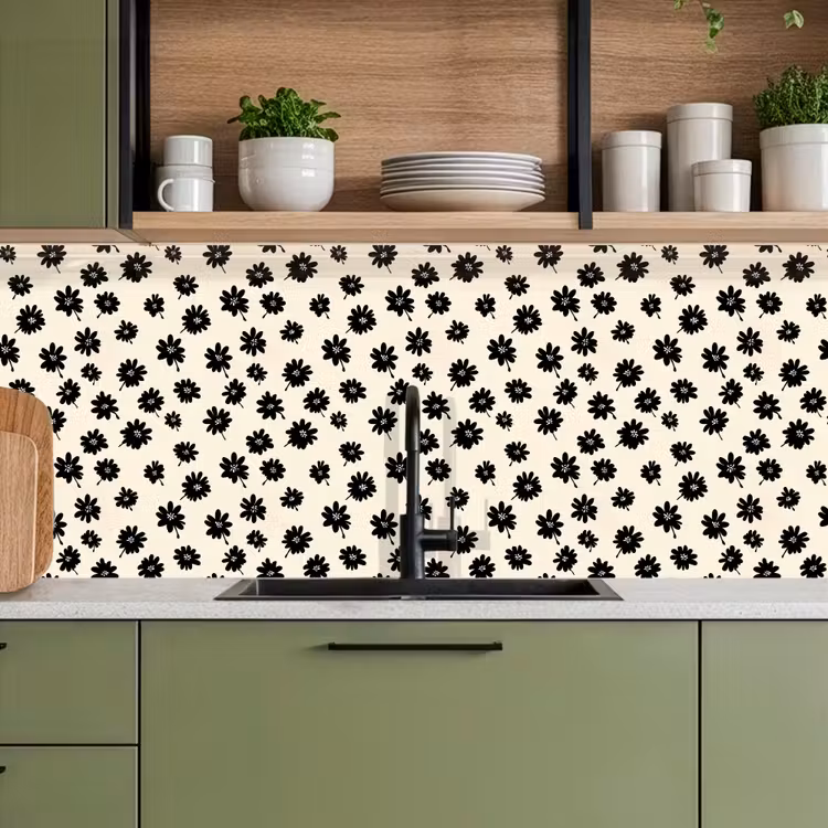 Madeliefjes - Grafisch - Zwart - Beige keuken achterwand 2 middel 871 -sfeer3