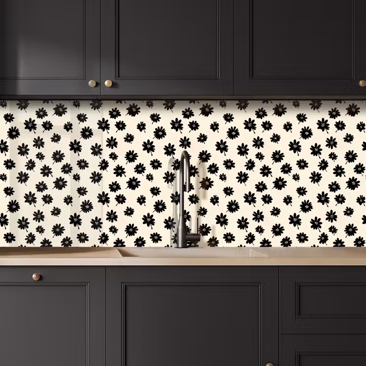 Madeliefjes - Grafisch - Zwart - Beige keuken achterwand 2 middel 871 -sfeer1
