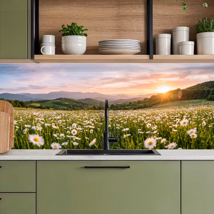Madelief - Veld - Heuvels - Groen keuken achterwand 2 middel -sfeer3