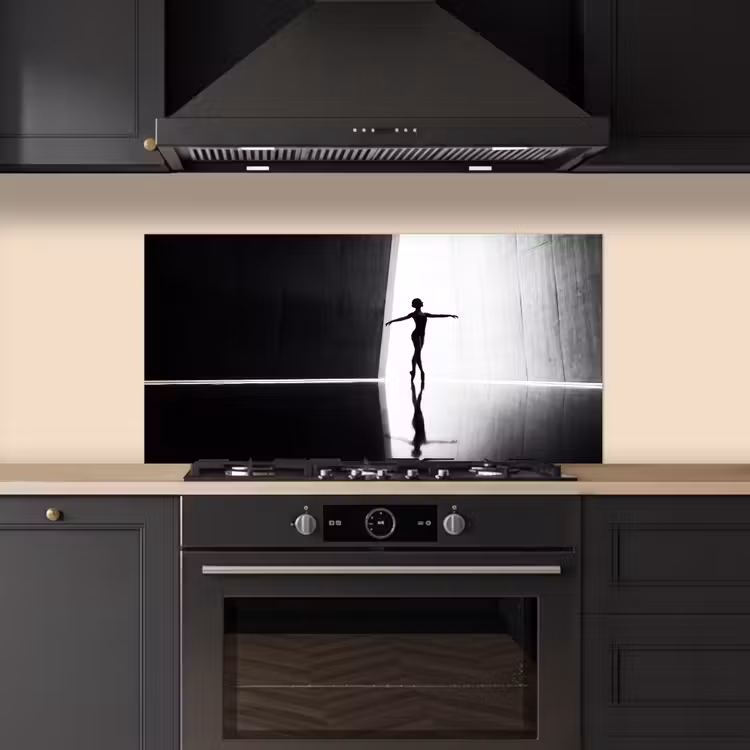 Danser - Silhouette - Kunst - Modern - Zwart-wit keuken achterwand spatscherm middel -sfeer1
