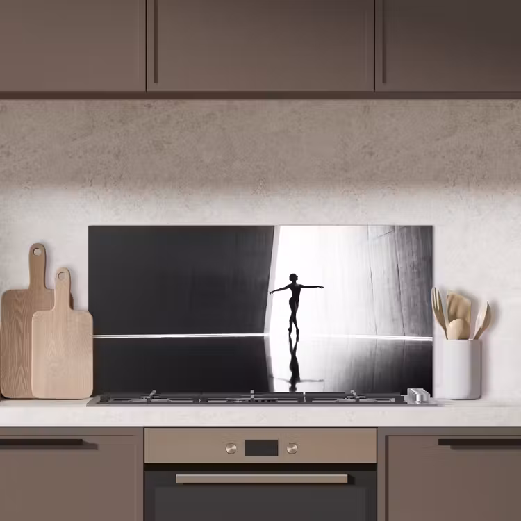 Danser - Silhouette - Kunst - Modern - Zwart-wit keuken achterwand spatscherm middel -sfeer2