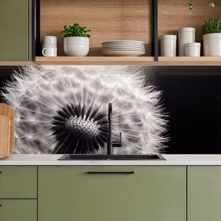 Paardenbloem - Zwart - Wit keuken achterwand 2 middel -sfeer3