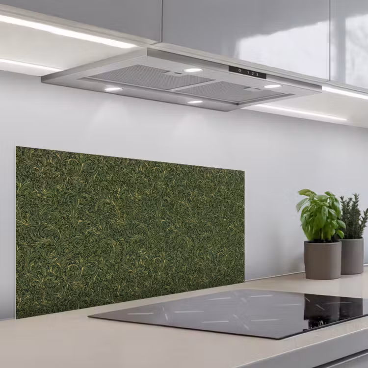Donker - Groen - Krullend - Botanisch keuken achterwand spatscherm middel 899 -3d_schuin