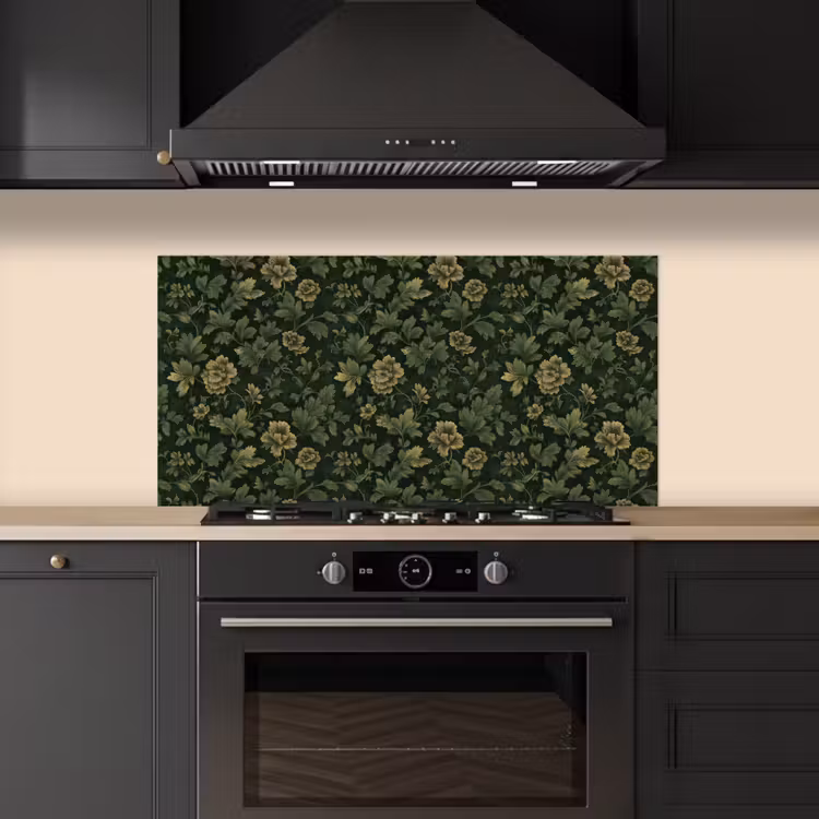 Donker - Groen - Goud - Botanisch keuken achterwand spatscherm middel 899 -sfeer1