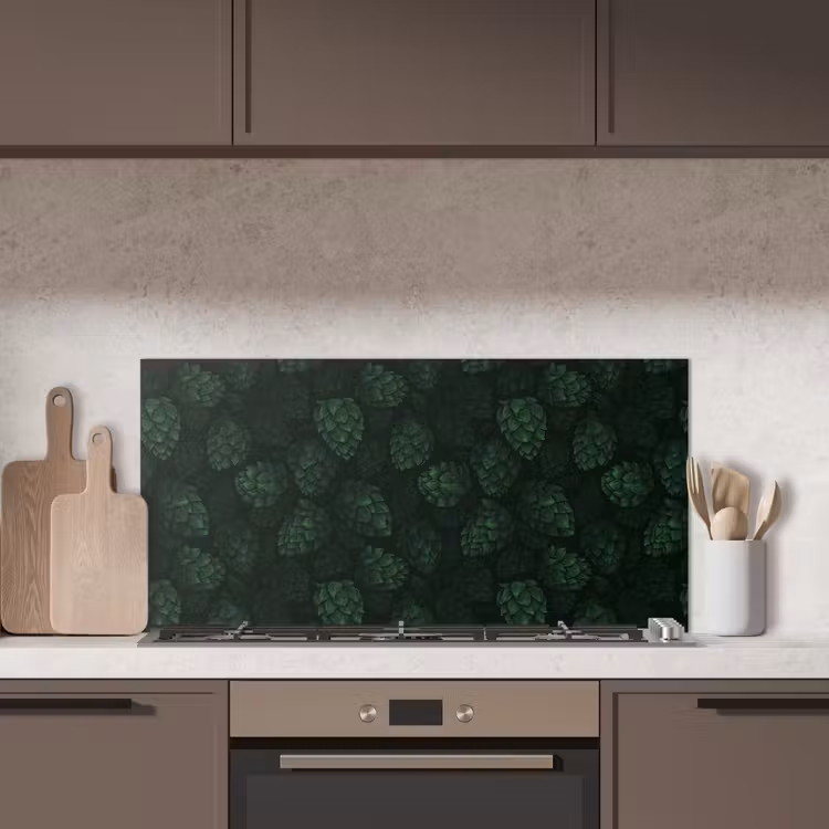 Donker - Groen - Hopbellen - Botanisch - Illustratie keuken achterwand spatscherm middel 899 -sfeer2