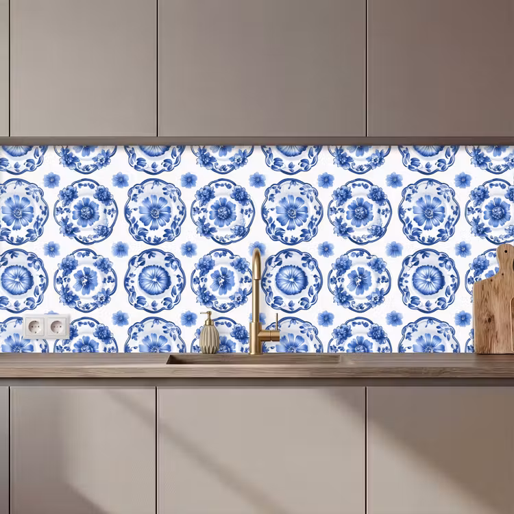 Sierborden - Bloemen - Blauw keuken achterwand 2 middel 871 zz_3dshopping