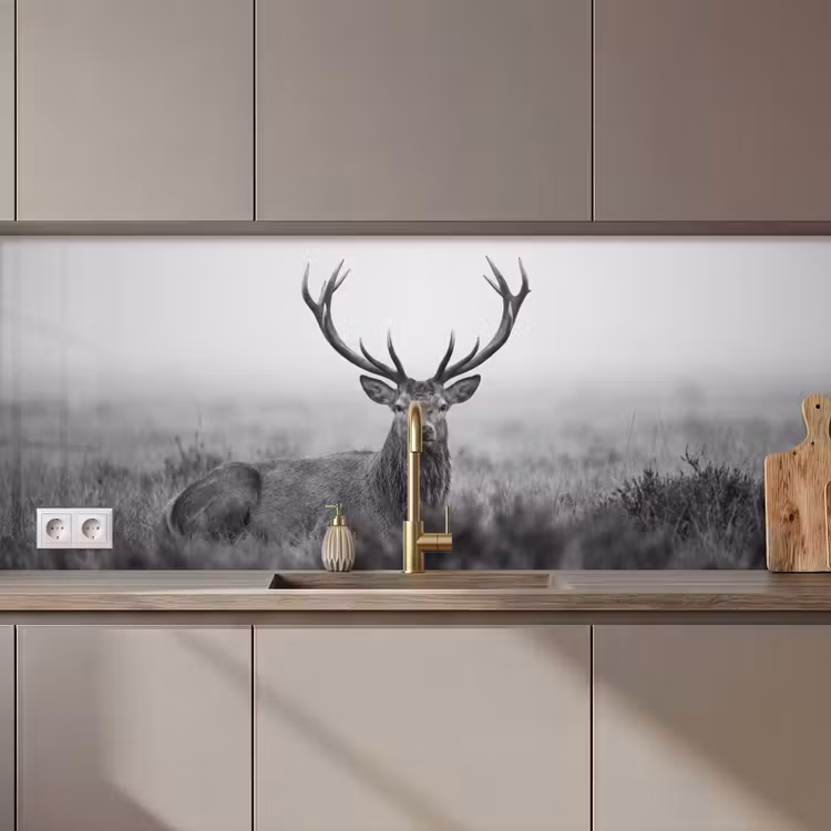 Hert - Mistig - Zwart - Wit keuken achterwand 2 middel zz_3dshopping