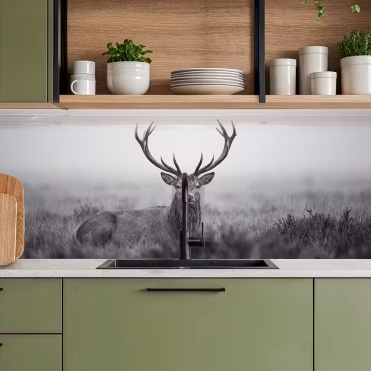 Hert - Mistig - Zwart - Wit keuken achterwand 2 middel -sfeer3