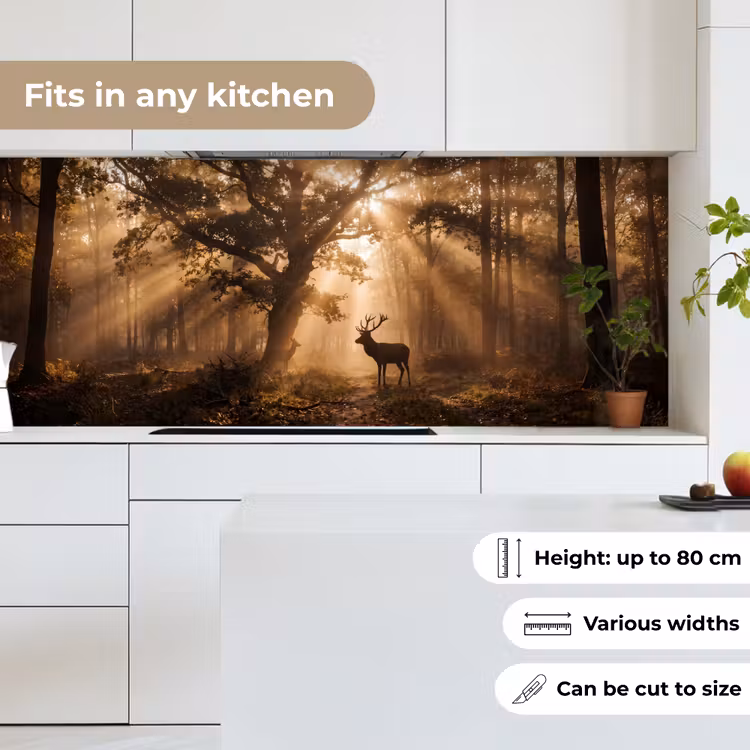 Hert - Bos - Mistig - Natuur - Goud keuken achterwand 2 middel -sfeer4_UK
