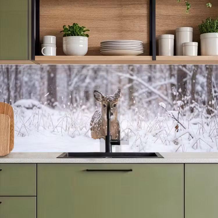 Hert - Sneeuw - Bos - Dieren - Vertederend keuken achterwand 2 middel -sfeer3