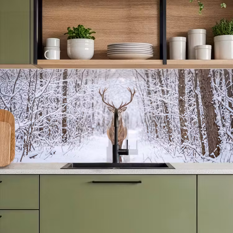 Hert - Winter - Bos - Natuur - Wit keuken achterwand 2 middel -sfeer3