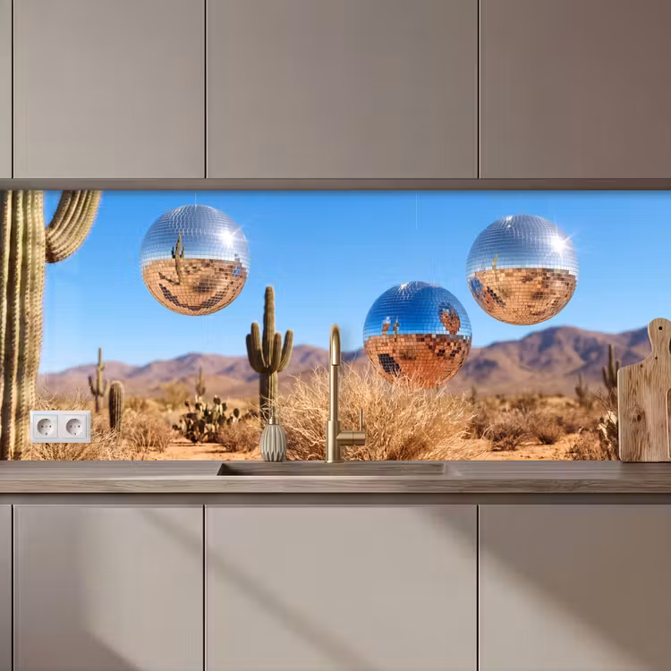 Kitchen Wall Splashback - Desert - Mirror Ball - Art - Woestijn - Spiegelbal - Kunst keuken achterwand 2 middel zz_3dshopping