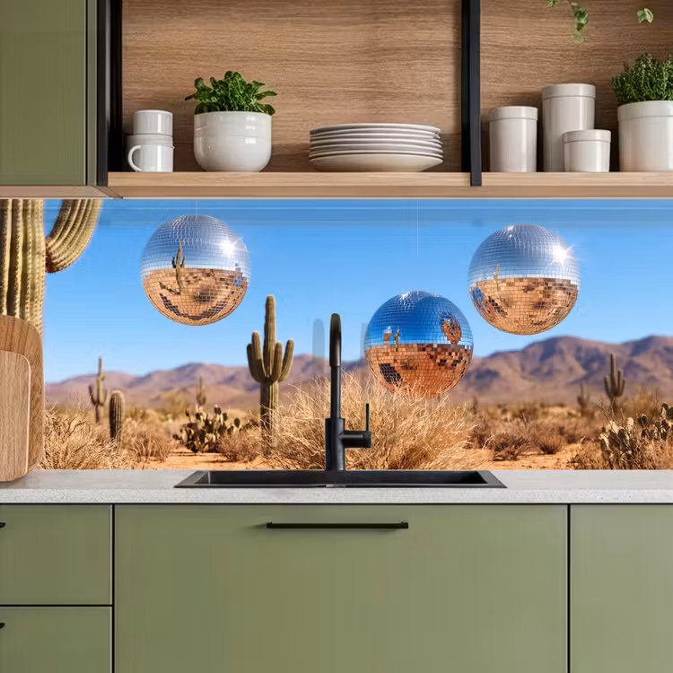 Kitchen Wall Splashback - Desert - Mirror Ball - Art - Woestijn - Spiegelbal - Kunst keuken achterwand 2 middel