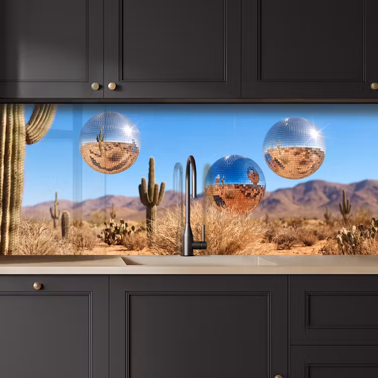 Kitchen Wall Splashback - Desert - Mirror Ball - Art - Woestijn - Spiegelbal - Kunst keuken achterwand 2 middel