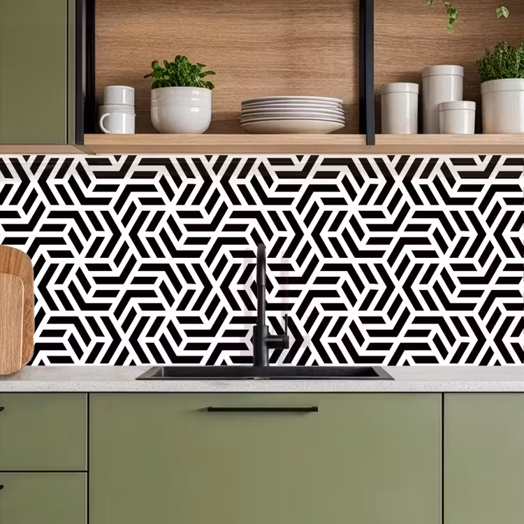 Design - Geometrie - Patroon - Zwart - Wit keuken achterwand 2 middel 871 -sfeer3