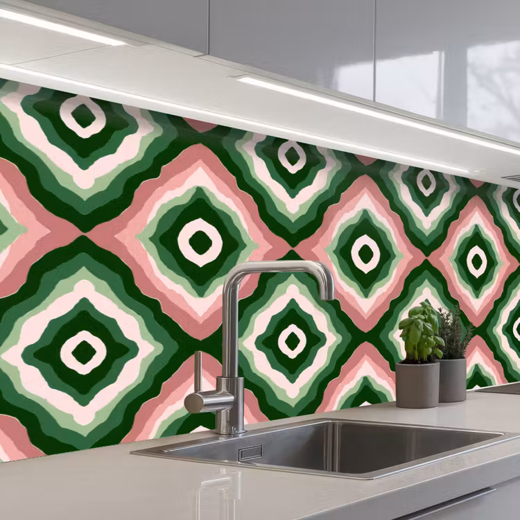 Ontwerp - Organisch - Kleurrijk keuken achterwand 2 groot 857 -3d_schuin