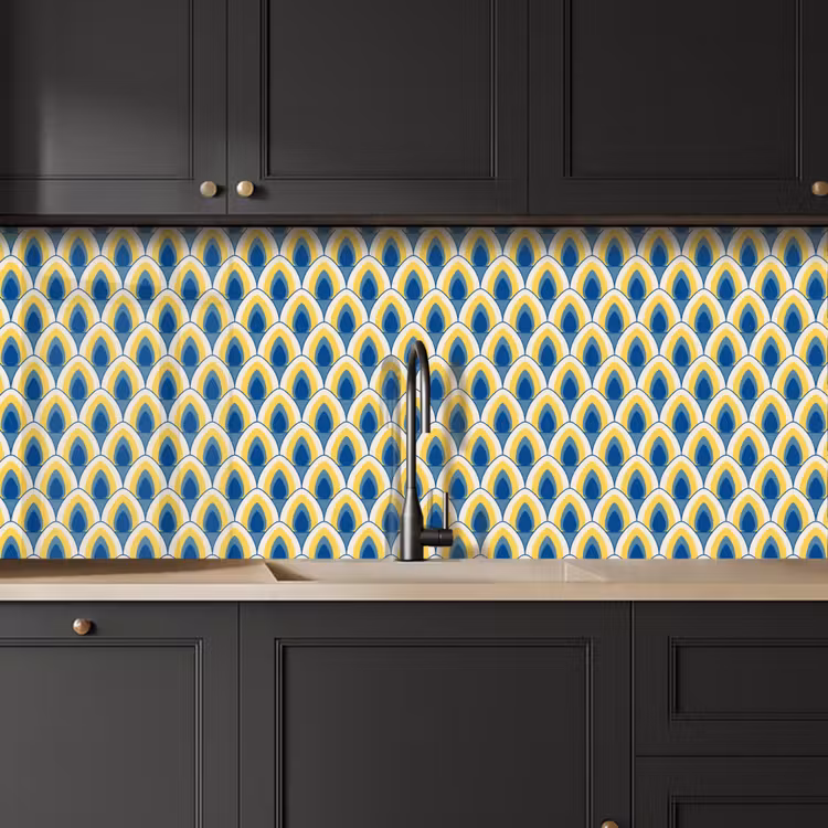 Design - Patroon - Retro - Geel - Blauw keuken achterwand 2 middel 871 -sfeer1