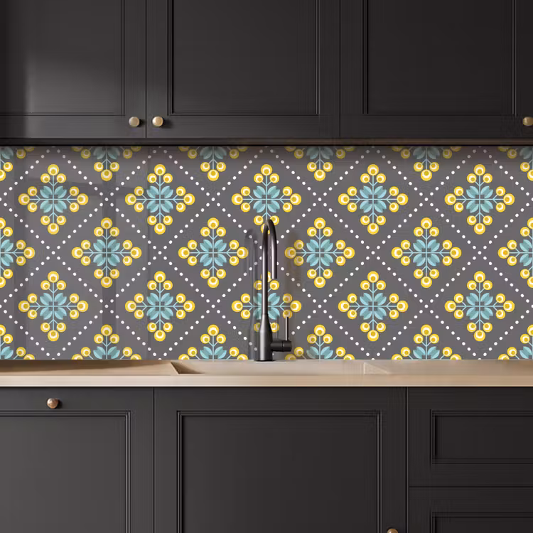 Design - Ruit - Bloemen - Grijs keuken achterwand 2 middel 871 -sfeer1