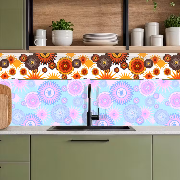 Design - Retro - Oranje - Bloemen keuken achterwand 2 middel 871 -sfeer3