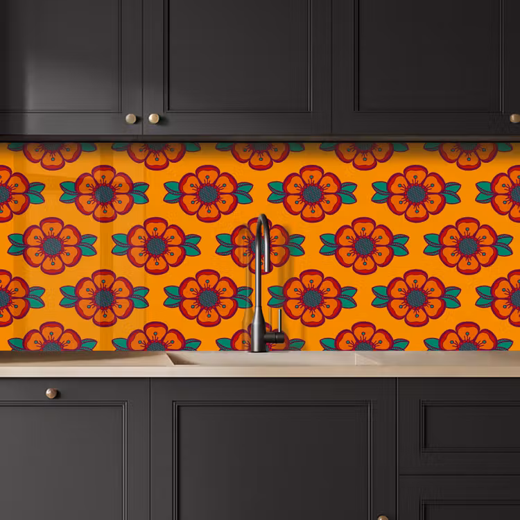 Design - Retro - Rozen - Oranje keuken achterwand 2 middel 871 -sfeer1
