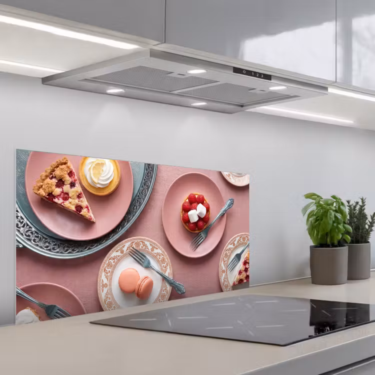 Dessert - Taart - Gebak - Zoet - Roze keuken achterwand spatscherm middel -3d_schuin
