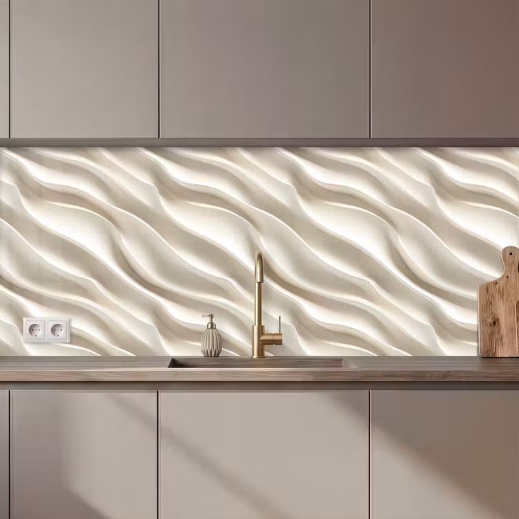 Diagonaal - Golven - Crème keuken achterwand 2 middel 871 zz_3dshopping