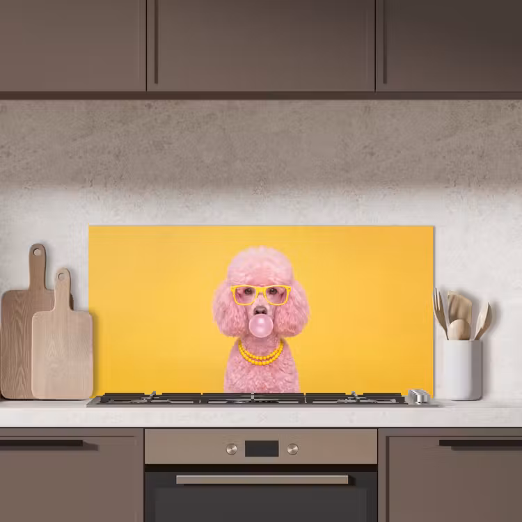 Hond - Kauwgum - Dieren - Modern - Roze keuken achterwand spatscherm middel -sfeer2