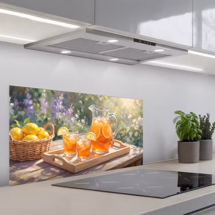 Drank - Citroen - Zomer - Tuin - Geel keuken achterwand spatscherm middel -3d_schuin