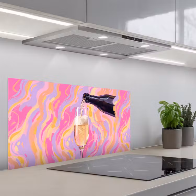 Drank - Inschenken - Feest - Abstract - Roze keuken achterwand spatscherm middel -3d_schuin