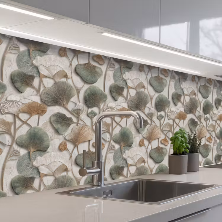 Elegant - Bladeren - Groen keuken achterwand 2 groot 857 -3d_schuin