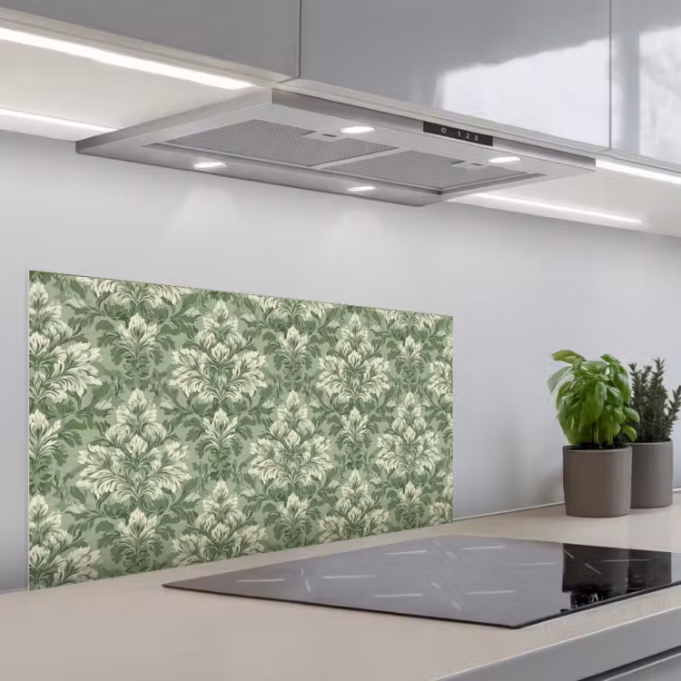 Sierlijk - Lichtgroen - Planten - Patroon - Getailleerd keuken achterwand spatscherm middel 899 -3d_schuin
