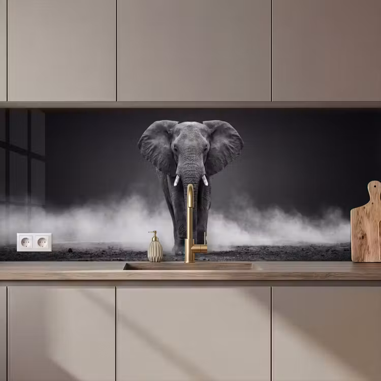 Olifant - Zwart - Wit - Rook keuken achterwand 2 middel zz_3dshopping