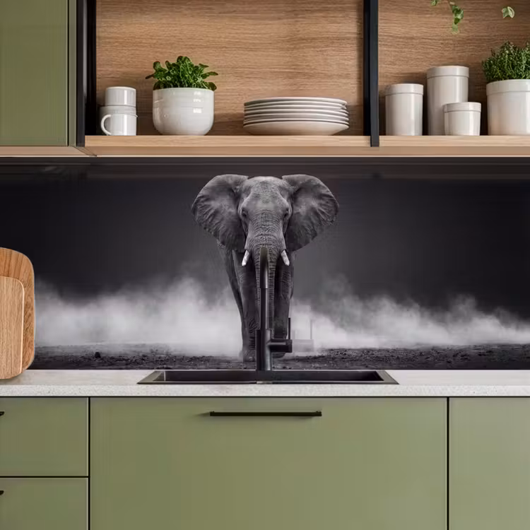 Olifant - Zwart - Wit - Rook keuken achterwand 2 middel -sfeer3