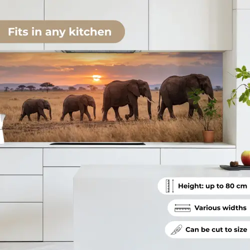 Olifanten - Savanne - Zonsondergang - Afrika - Warm keuken achterwand 2 middel -sfeer4_UK