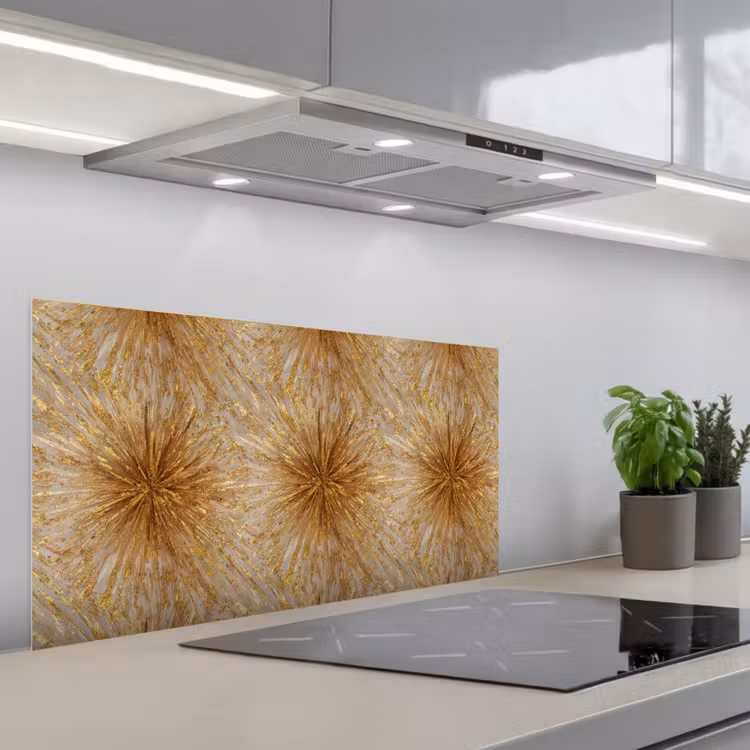 Explosie - Abstract - Goud - Wit keuken achterwand spatscherm middel 899 -3d_schuin